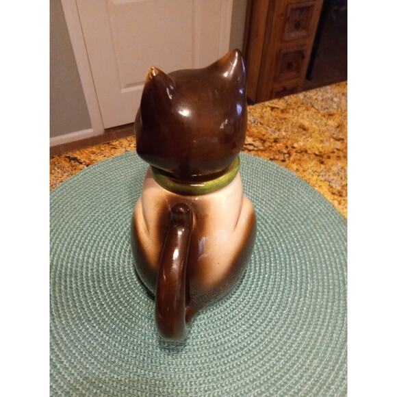 Vintage CMI 8.5" Porcelain Kitty Cat Teapot w/ Green Collar Made in Japan 1972 - Picture 4 of 15